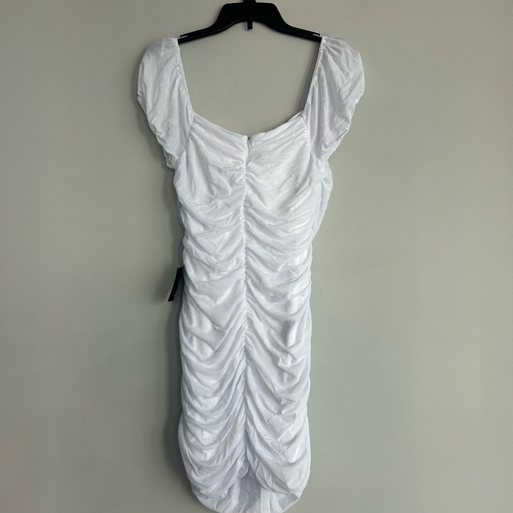 Lulu’s White Ruched Dress - Picture 2 of 3